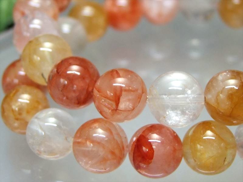 MIXライモナイトインクォーツ 褐鉄鉱 ブレスレット 8mm-8.5mm×23珠前後 レッド&イエローMIX 成功へ導く マダガスカル産