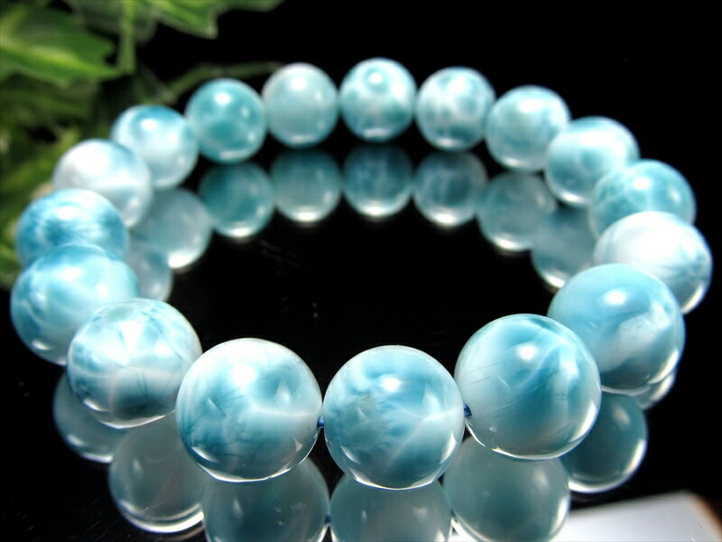 美しい水面模様 4A ラリマー ブルーペクトライト ブレスレット 12mm-13mm×17珠 曹灰針石 愛と平和の石 カリブ海の宝石 1点もの ドミニカ共和国産