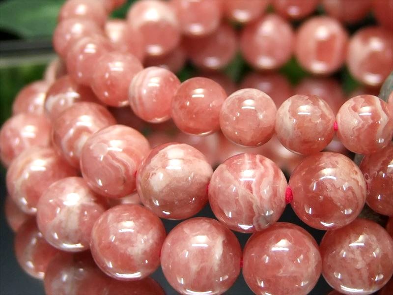 AA インカローズ ロードクロサイト ブレスレット 8.5mm-9mm×22珠前後 可愛らしい春色 程よいレース模様 優しいミルキーピンク 薔薇色の人生を象徴する石