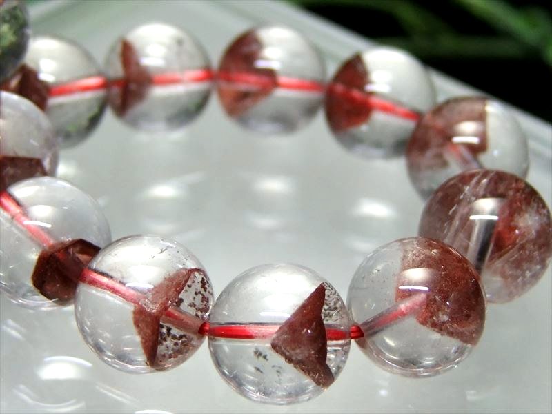 濃厚赤富士 オススメ立体 4A レッドファントム ブレスレット 11mm-11.5mm×18珠 くっきり山型 赤幻影水晶 一点物 ブラジル産