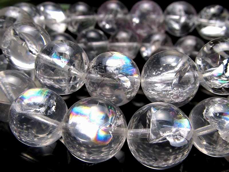 ●透明感抜群 大珠【アイリスクォーツ（虹入り水晶）ブレスレット】14mm-14.5mm×15珠前後 万能のパワーストーン きらりと光るレインボー【ブラジル産】
