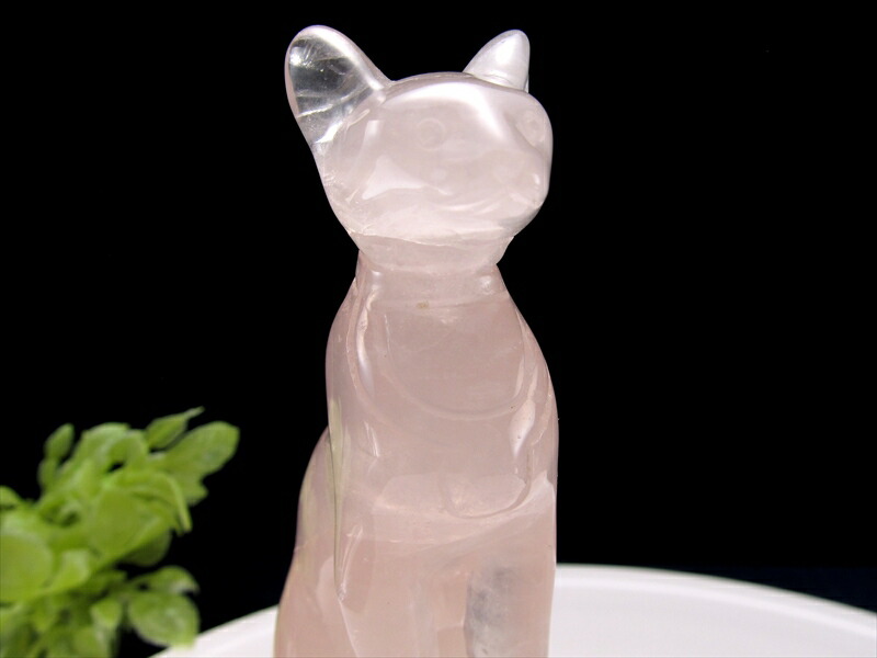 猫神様 ローズクォーツ バステト風 彫刻 置物 約170-190g前後 高さ約10cm 恋愛運の象徴 インテリアに 風水グッズ 置物 パワーストーン 天然石