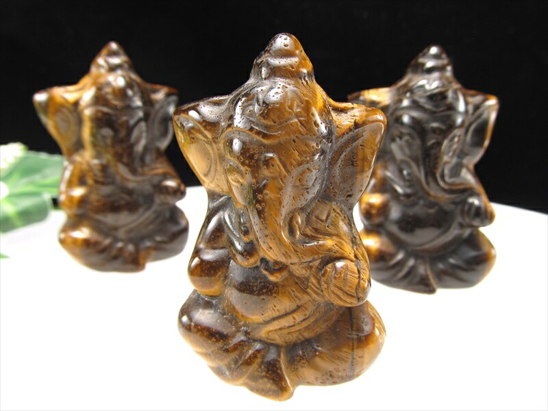 タイガーアイ ガネーシャ 彫刻置物 1個売り 重さ約35g-50g 繊細な天然石彫刻置物 金運を呼び込む 風水やインテリアに パワーストーン 天然石