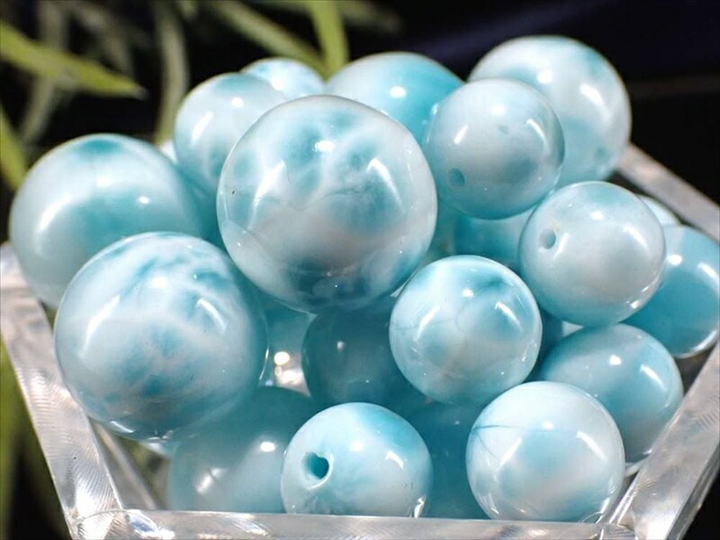 1珠売り4A+ 8mm-8.5mm珠 極上ラリマー ビーズ石 ブルーとホワイトの美コントラスト 美しい水面模様 カリブ海の宝石 まさに母なる海 ドミニカ共和国産