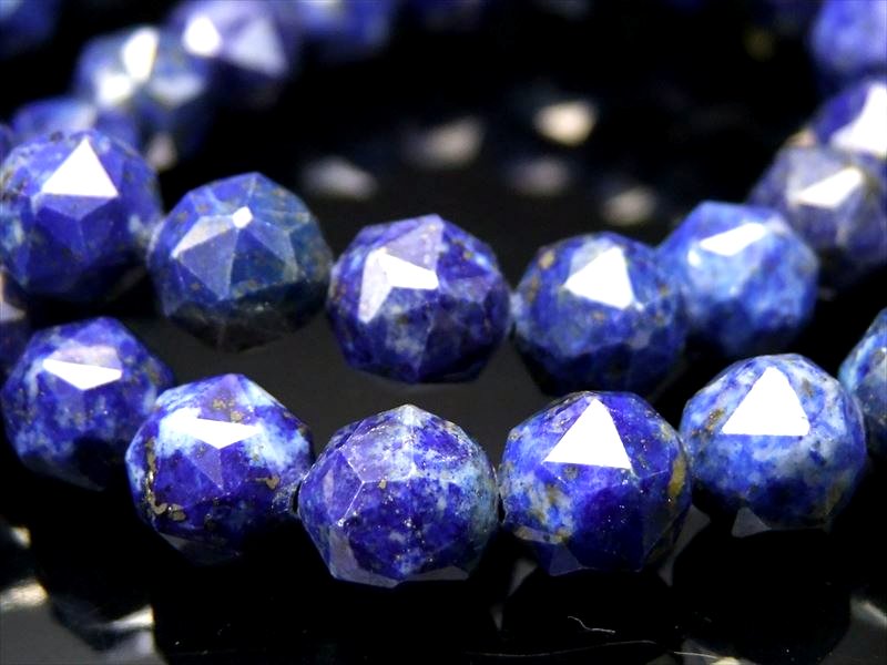 ラピスラズリ スターカット ブレスレット 約8mm×22珠前後 キラキラ輝くスターカット 幸運の象徴 幸運のお守り石 アフガニスタン産
