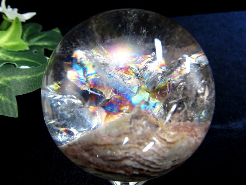 鏡花水月ガーデン 虹入り ガーデンクォーツ 丸玉 台座付き 直径約48mm 重さ155g ガーデン水晶 ガーデンクォーツ 絶景庭園 一点物 ブラジル産 パワーストーン
