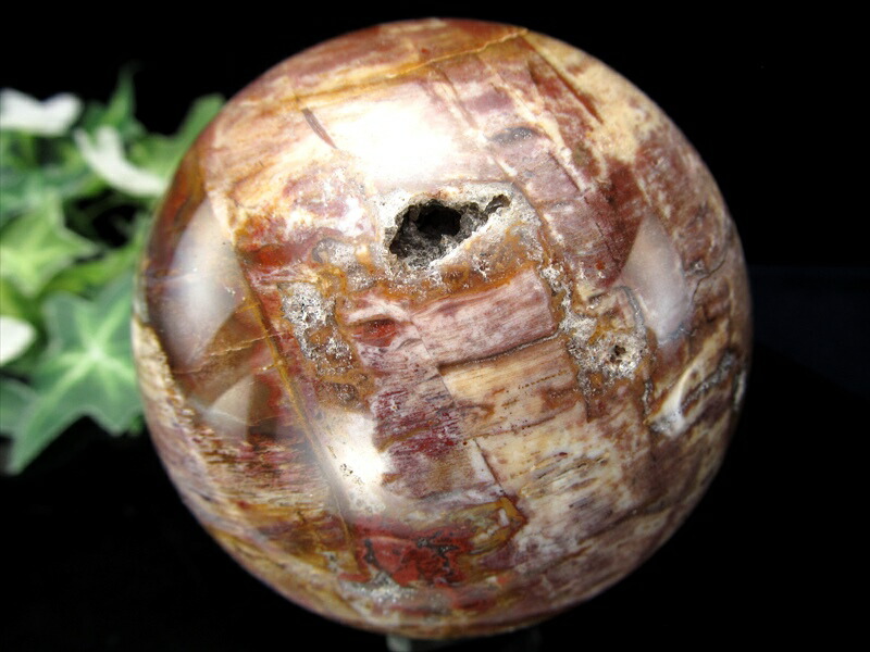 瑪瑙アリ！ 珪化木 丸玉(台座付) 直径69mm 重さ448g 木の化石 ペトリファイドウッド 博愛・真心・希望 一点もの マダガスカル産