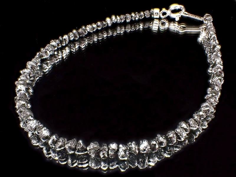 天然ブラックダイヤモンド 結晶原石ワイヤーブレスレット 約2mm-3mm SILVER925 カリスマ性の象徴 パワーストーン 天然石