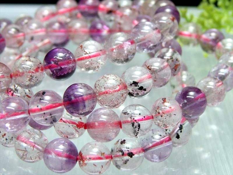 3A+ 透明感あり スーパーセブン ブレスレット 7.5mm-8mm×25珠 7つのパワーを持つ石 大人気MIXカラー 極上天然石 キラキラインクルージョン ブラジル産