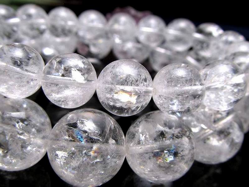 キラキラ虹入り ブリザードタイプ 天然水晶 ブレスレット 10mm-10.5mm×19珠前後 雪の結晶のような美しい水晶 全てを浄化し活性化させる万能ストーン