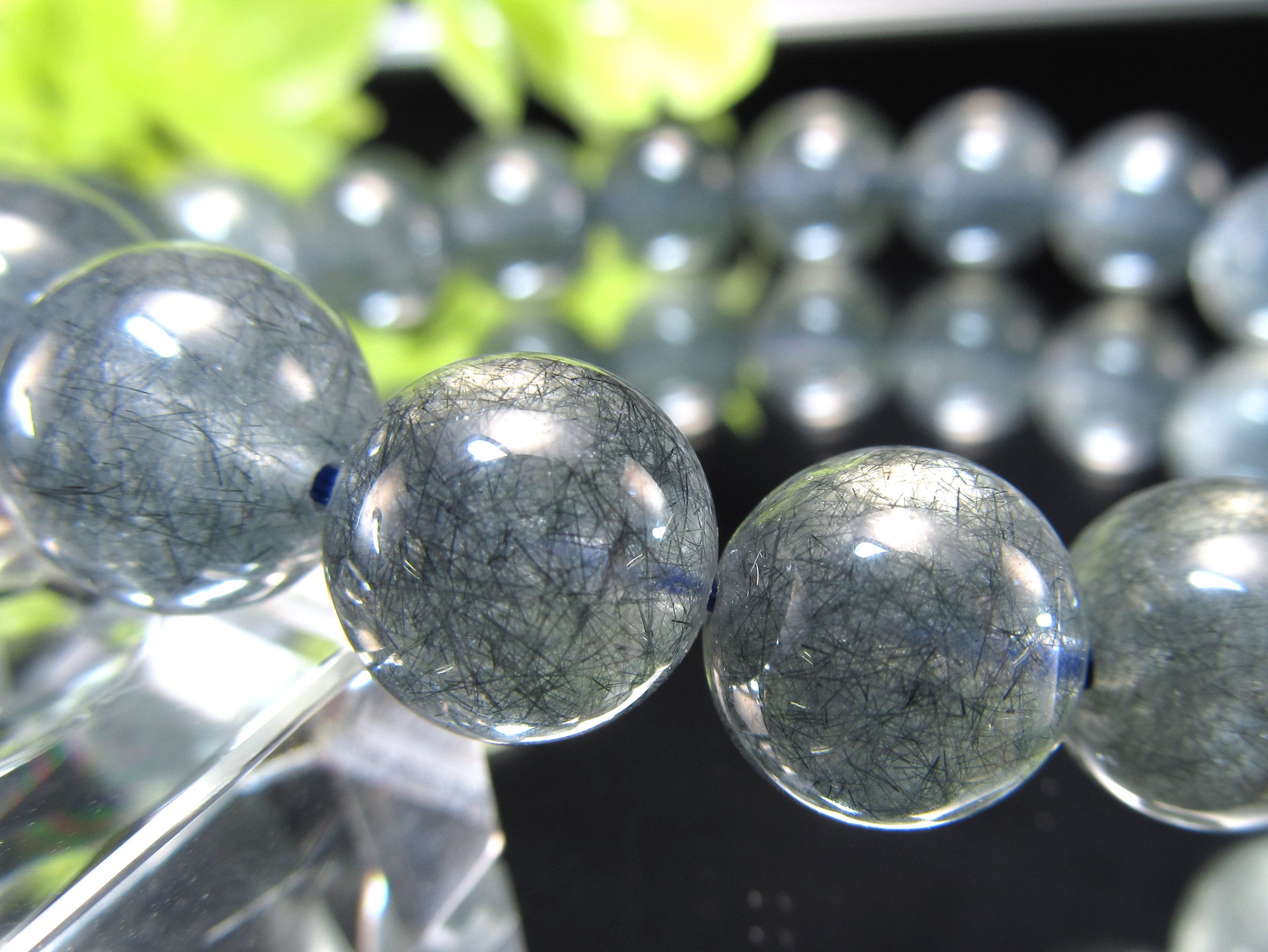 5A ブルールチル インディゴライト サゲニティック クォーツ ブレスレット 10.5mm-11mm×19珠 希少 ストレス鎮静ルチル 濃密藍針水晶 厳選1点物 ブラジル産