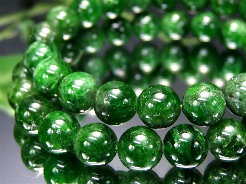 AA アグリゲート・クロムダイオプサイト ブレスレット 9mm×22珠前後 天然ダイオプサイト 他鉱物共生希少石 濃淡様々な森林カラー 知恵と叡智の石 ロシア産