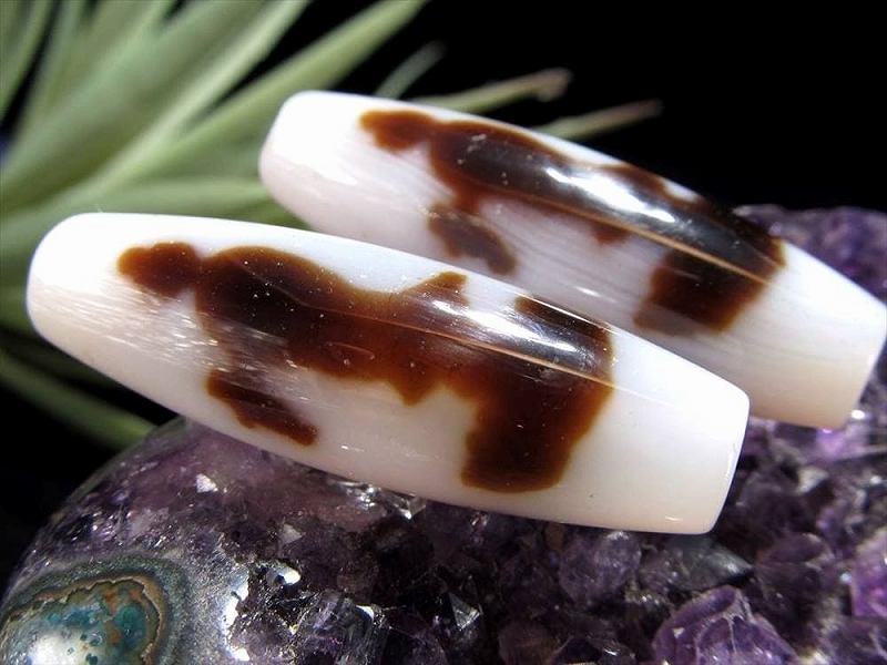 高級白天珠 希少品 至純天珠 双観音白天珠 そうかんのんしろてんじゅ サイズ約37mm 1個売り チベットに伝わる魔除け 厄除け 天然瑪瑙製 te-s パワーストーン