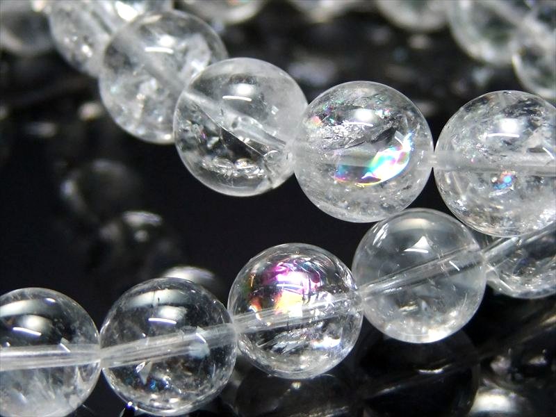 ブリザード アイリスタイプ 虹入り 天然水晶 ブレスレット 9.5mm-10mm×20珠前後 雪の結晶のような美しい水晶 全てを浄化し活性化させる万能ストーン