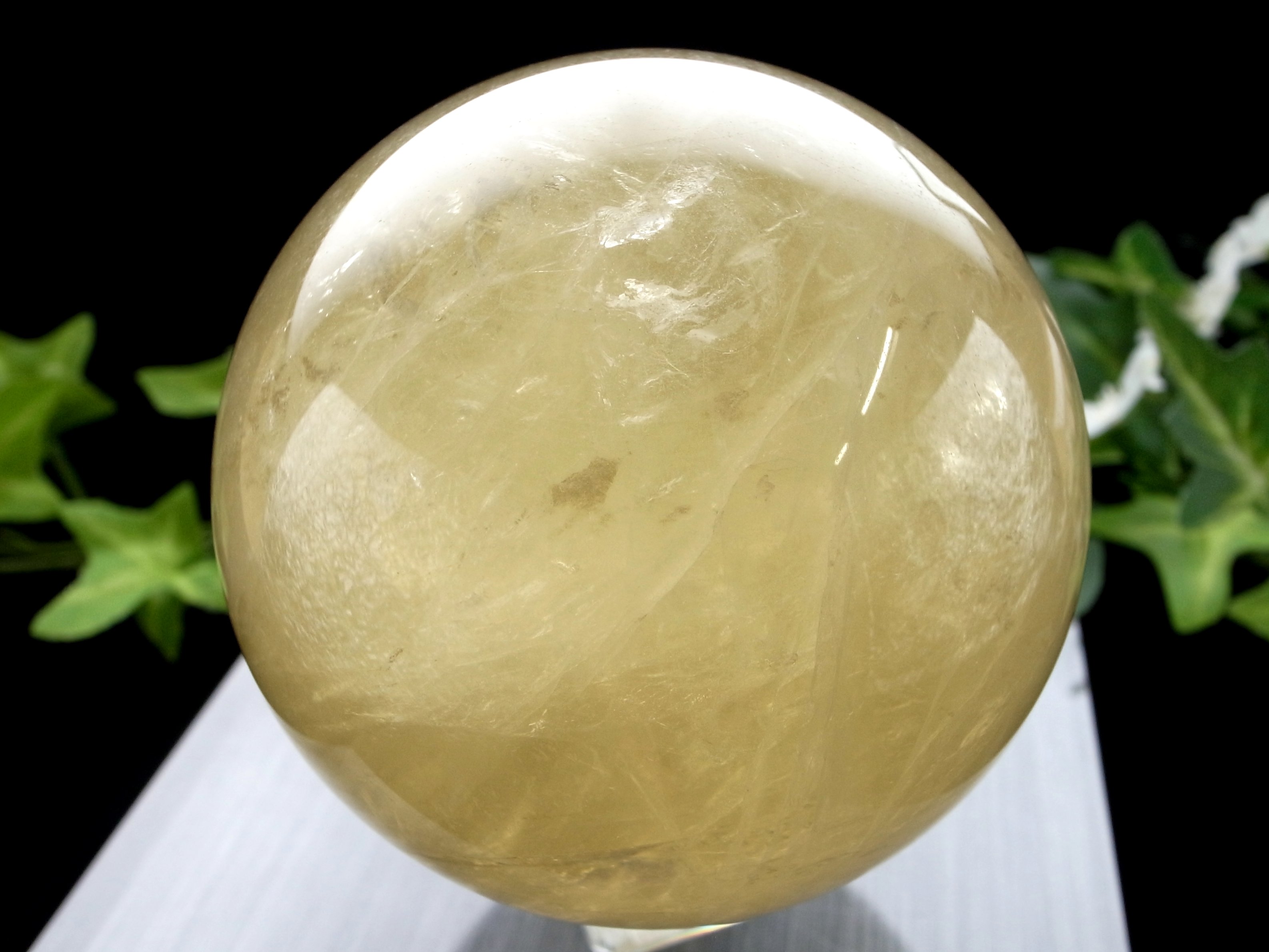 虹入り ミルキー シトリン 丸玉 台座付 直径79.5mm 金運 財運 幸運 お守りにも ブラジル産 パワーストーン 天然石