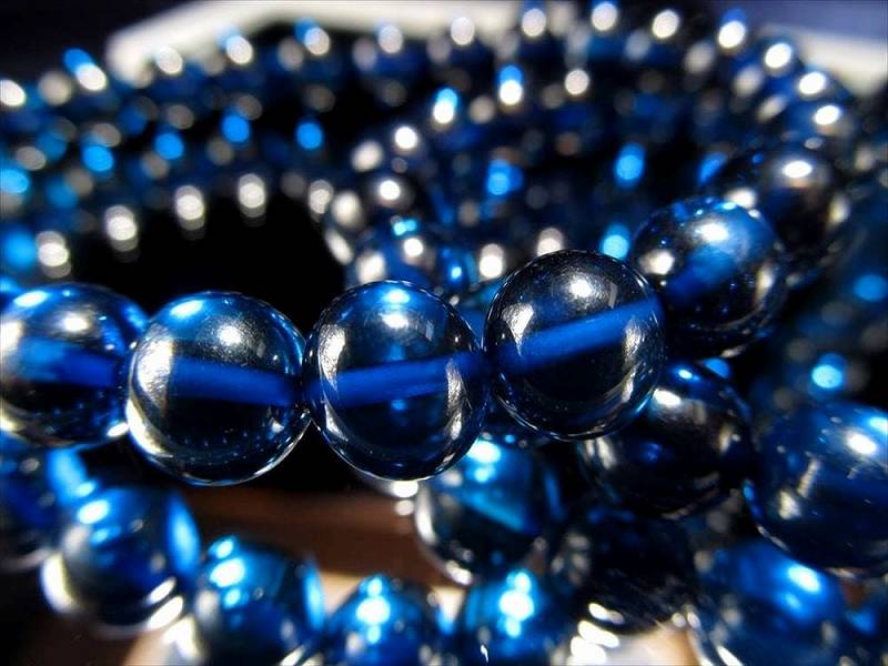 セミラウンドタイプ 4A サファイアブルーアンバー セミラウンド ブレスレット 幅約6mm-8mm前後 発色美しいリトアニアアンバー バルト海産