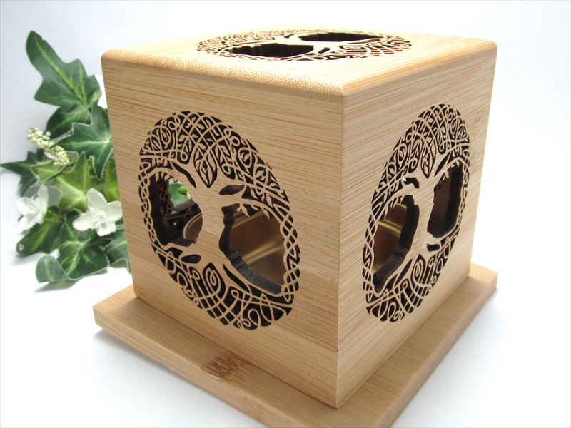 お洒落なインテリアに ツリーオブライフ 神聖幾何学 デザイン香炉 幅約10.6cm 厚さ約10.9cm 渦巻型&コーン型お香対応 天然の竹製