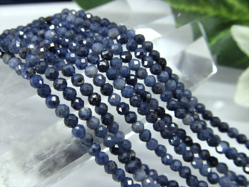 極小サイズ 4A サファイア ミラーカット 2mm-2.5mm珠 一連 約38-40cm 穴径約0.4mm カット 極上 天然石 ビーズ ネックレスなどに ミャンマー産 パワーストーン