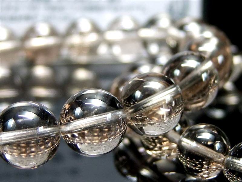 抜群の透明度 ほんのりスモーキー レムリアンシードクリスタル ブレスレット 約9mm-9.5mm×21珠前後 煙水晶 幻の逸品を贅沢使用 ギャランティーカード付き