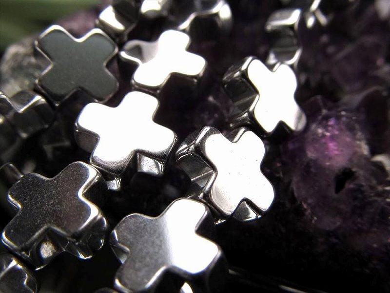 激安宣言 十字架 クロス型 約8mm珠 ヘマタイト 赤鉄鉱 一連 約37-39cm オリジナリティの強い独特のカタチ ブラジル産 geki パワーストーン 天然石