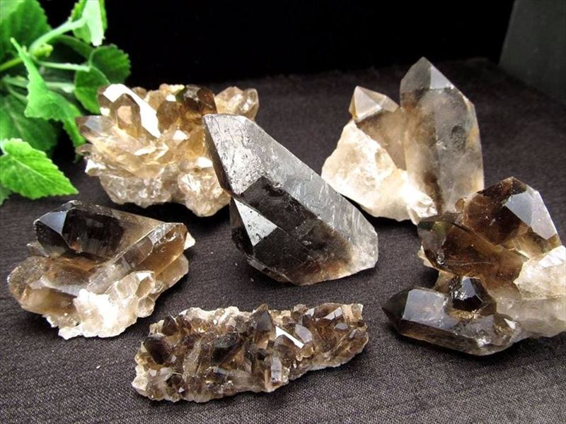 お買い得な300gセット モリオン(黒水晶)＆スモーキークォーツ(煙水晶)ミニクラスター 300gセット 艶やかな光沢 約5-6個入り