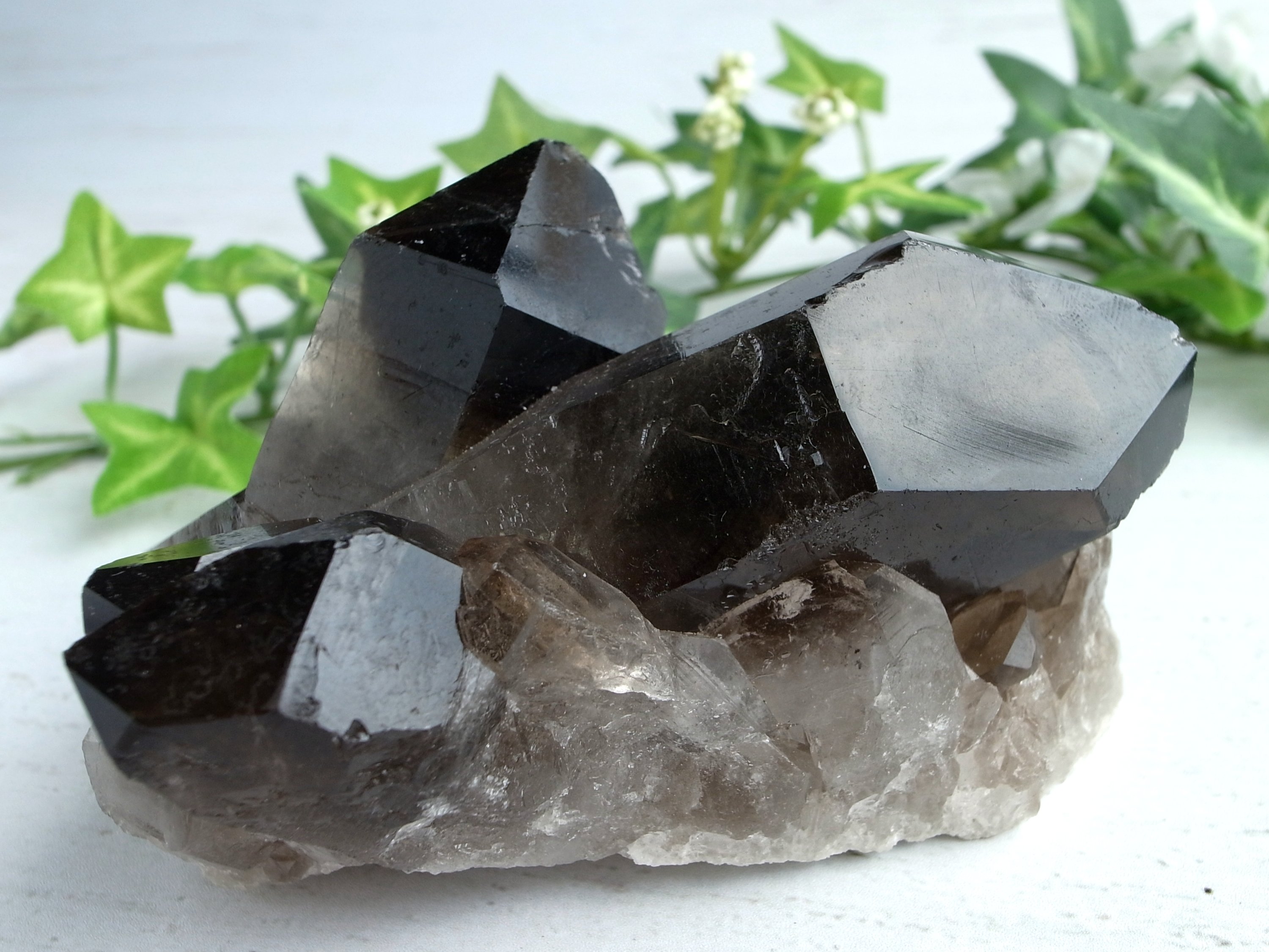 高品質 黒水晶 (モリオン) クラスター原石 重さ約266g 最強の魔除け・邪気払いの石 大自然の力強さ ギャランティカード付き ブラジル