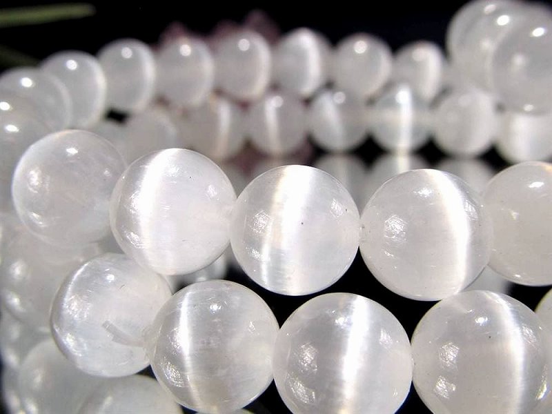 キャッツアイ セレナイト 透石膏 ブレスレット 約8.5mm×23珠前後 シルクのような繊維質 天然ジプサム サテンスパーキャッツアイ メキシコ産