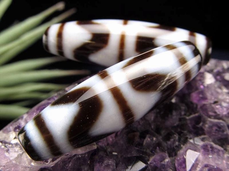 A至純天珠 四線虎牙天珠(しせんこがてんじゅ) サイズ:約37ミリ-39ミリ 1個売り 極上 天然石 ビーズ パワーストーン te-