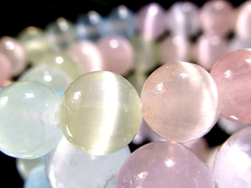 カラフルMIXカラー マルチカラー キャッツアイ セレナイト 透石膏 ブレスレット 約8.5mm×23珠前後 シルクのような繊維質 天然ジプサム