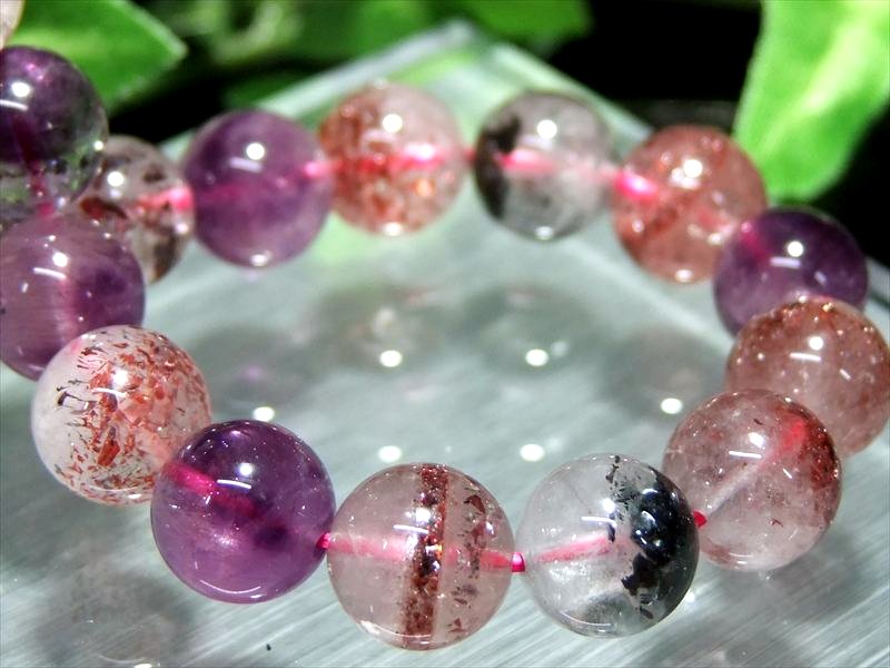 ファントム入り、クッキリ内包物 4A+ スーパーセブン ブレスレット 9mm-9.5mm×21珠 7種類の石の要素が共鳴する パワーストーン 天然石 一点もの ブラジル産