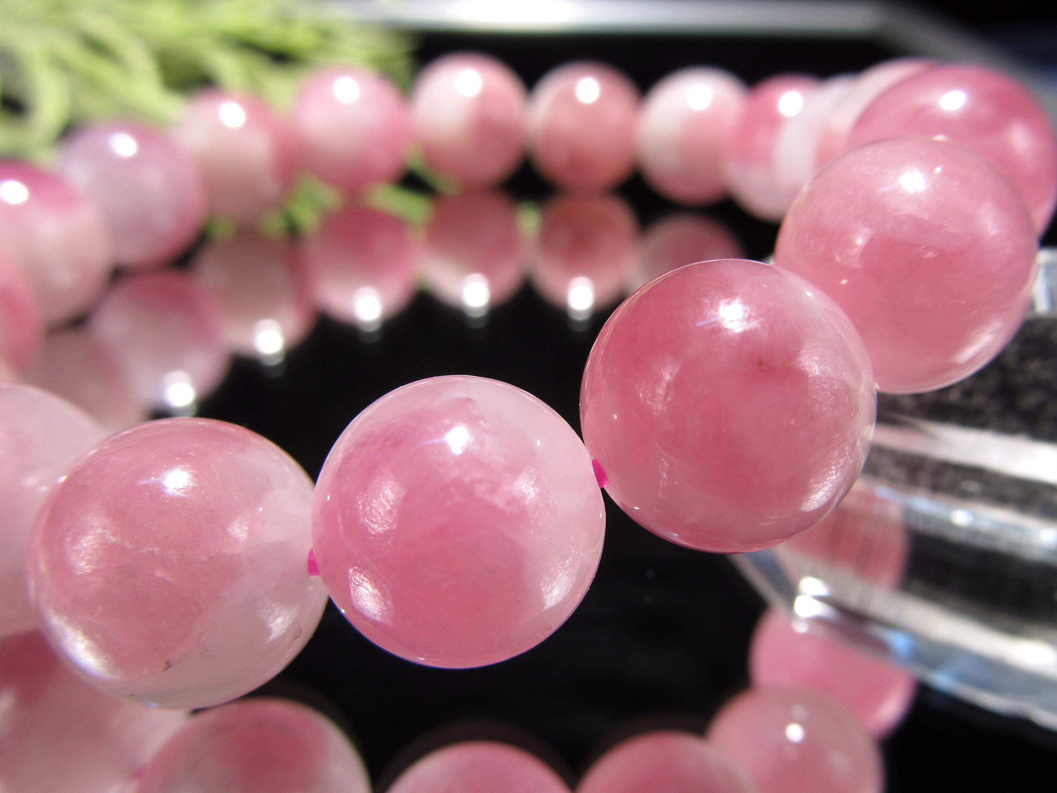 大珠 花びらが舞うような優美な色彩 3A ピンクトルマリンシリカ 電気石 ブレスレット 11.5mm-12mm×18珠 ピンクとホワイトの美しいコントラスト