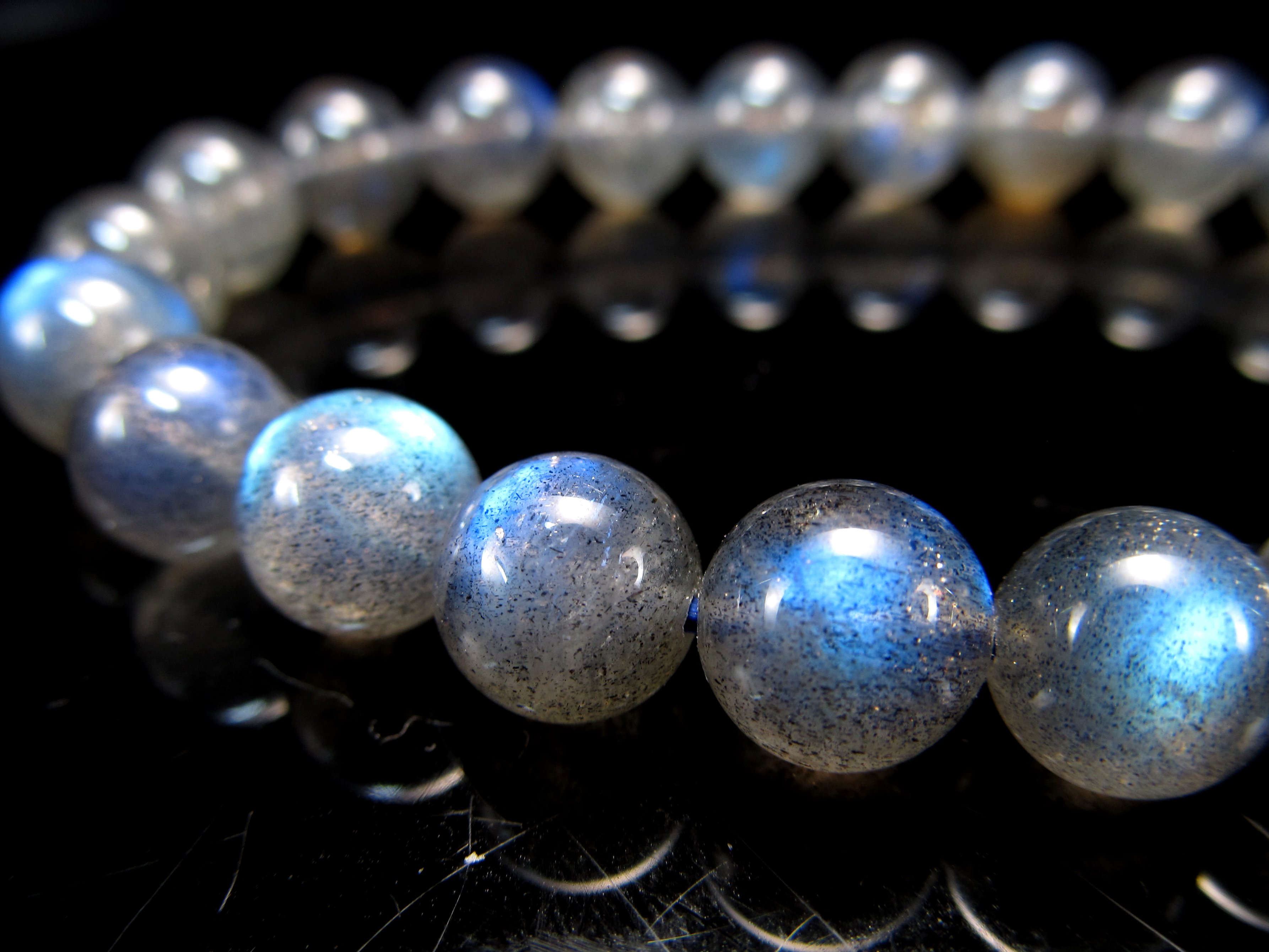 5A ラブラドライト ブレスレット 8.5mm×22珠 スペクトロライト 濃いブルーシラー 信念を貫く力 一点もの マダガスカル産 sai