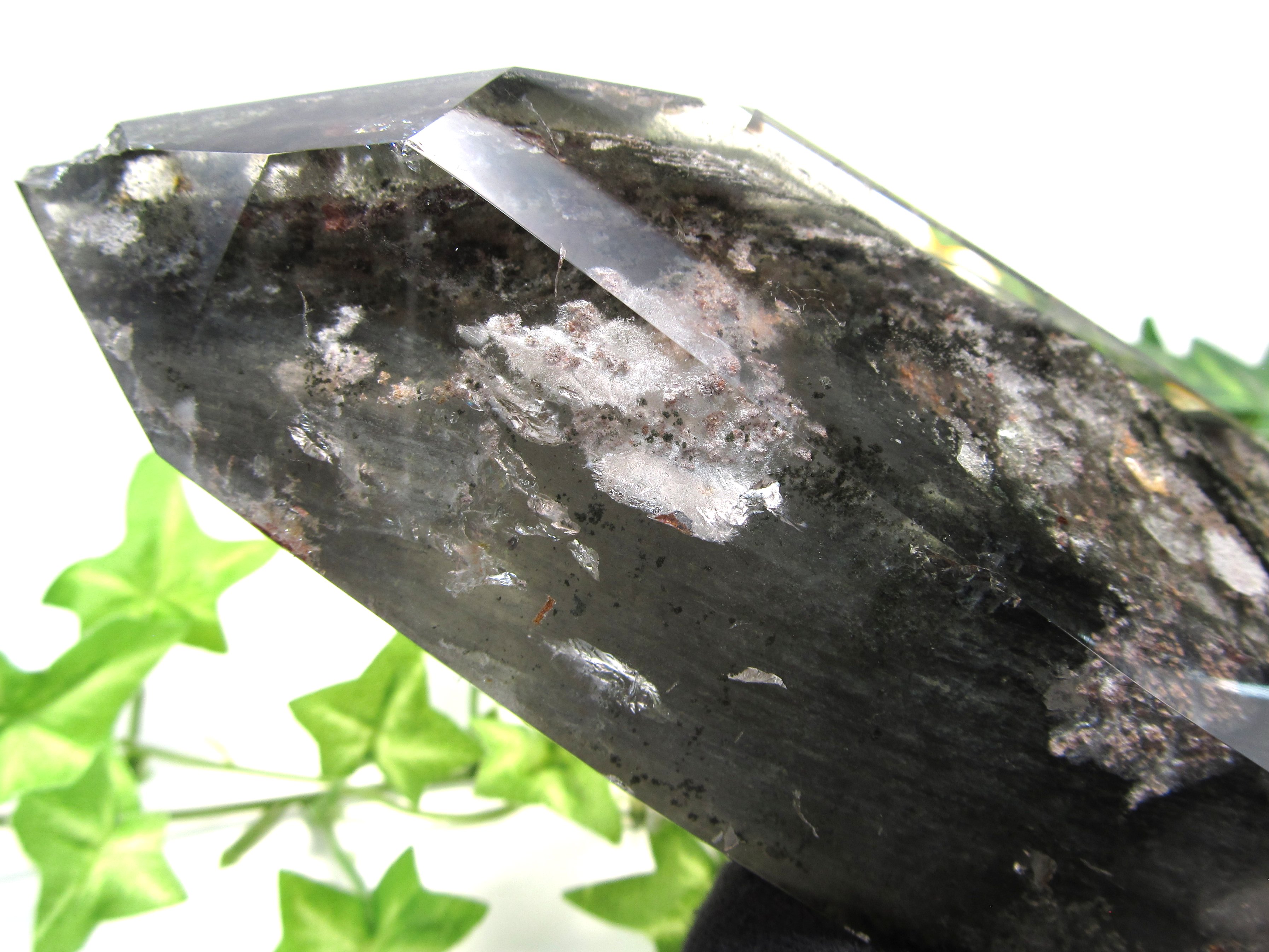 5A 幾重にも重なる千層庭園 鏡花水月 グリーンガーデンクォーツ ポリッシュ ポイント 置物 専用木製台座付き 高さ約205mm 重さ984g グリーンガーデン水晶