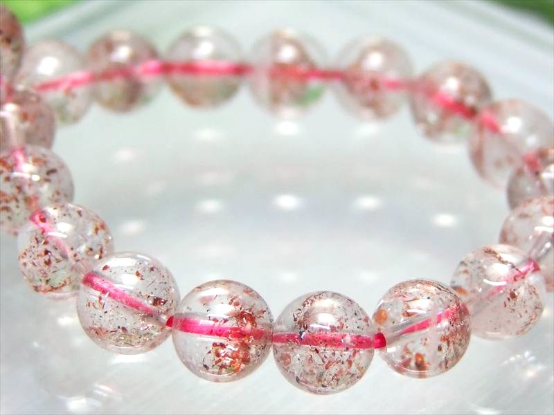 3A+ 内容物たっぷり ストロベリークォーツ ブレスレット 6.5mm-7mm×27珠 きらきらレピドクロサイト 苺水晶 1点もの ブラジル産