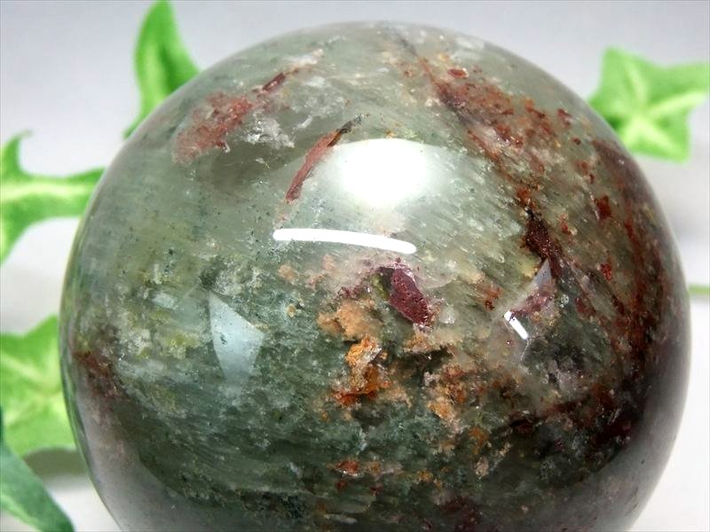 虹入り 3A 龍神 ファントムガーデンクォーツ 丸玉 台座付き 直径約68mm 重さ478g ガーデン水晶 ガーデンクォーツ 絶景庭園 一点物