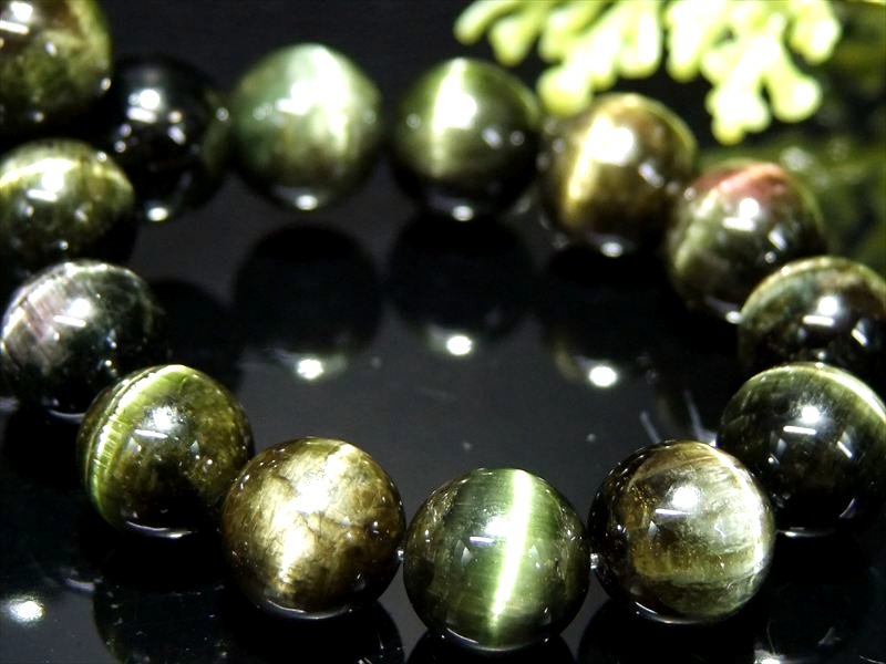 全珠キャッツアイ 4A+ グリーンキャッツアイ トルマリン ブレスレット 9mm-9.5mm×21珠 希少 激レア