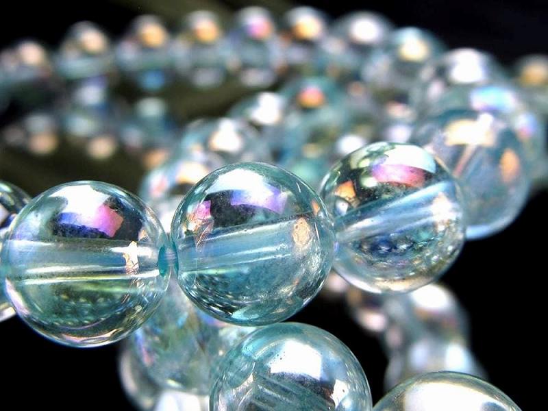 ミントグリーンオーラ ブレスレット 約8.5mm×23珠前後 自然と科学の融合石 天然水晶使用 浄化・守護石 香港産