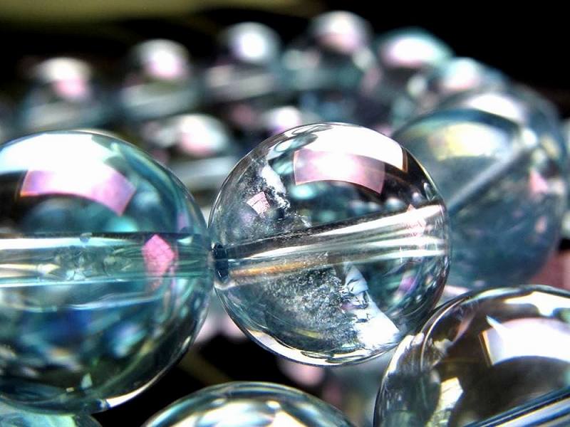 濃色ブルータイプ アクアオーラ ブレスレット 約10mm-10.5mm×19珠前後 本場アメリカ製の最上級輝き 5A天然水晶使用 浄化・守護石 アメリカ産