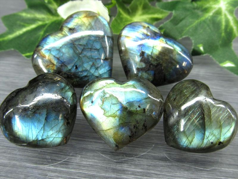 3A ラブラドライト ハート型 タンブル 5個セット 一袋約50g前後 ブルーシラー レインボーシラー ゴールドシラー マダガスカル産 パワーストーン 天然石