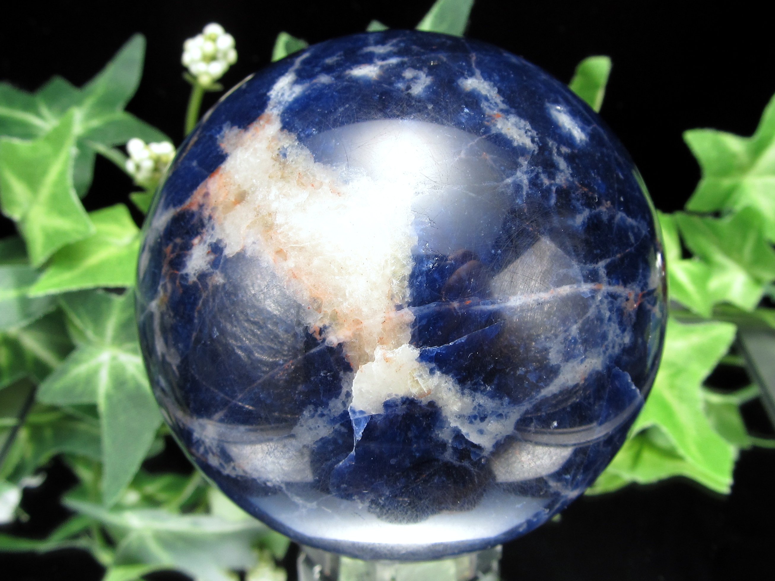 ソーダライト 丸玉 台座付 直径67mm 重さ366g 極上濃色ディープブルー 夢や目標のサポートをする石 方曹達石 一点物 ブラジル産 パワーストーン 天然石