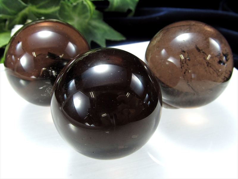 濃いめ 4A スモーキークォーツ 丸玉 直径42mm-44mm レインボー 虹入りも 茶水晶 ブラジル産