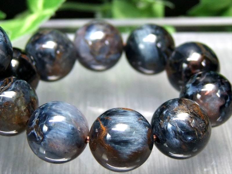 希少 4A ブルーピーターサイト ブレスレット 12.5mm-13mm×16珠 極上マーブルブルー テンペストストーン 嵐の石 自然の造形美 1点もの ナミビア産