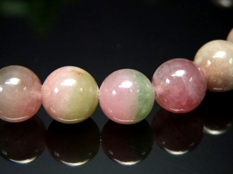 明るめカラー 4A ウォーターメロン トルマリン ブレスレット 6.5mm-7mm×26珠 若さと美しさを保つ 一点物 ブラジル産