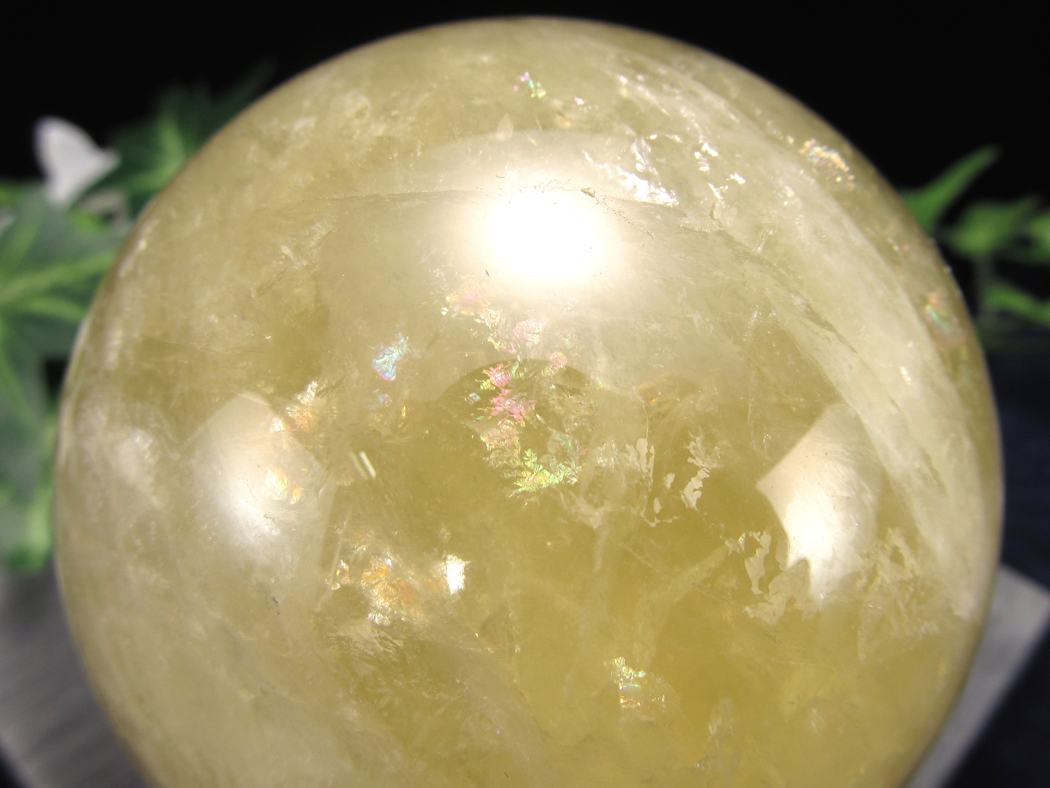 虹・六条スター入り ミルキー シトリン 丸玉 台座付 直径77.5mm 金運 財運 幸運 お守りにも ブラジル産 パワーストーン 天然石