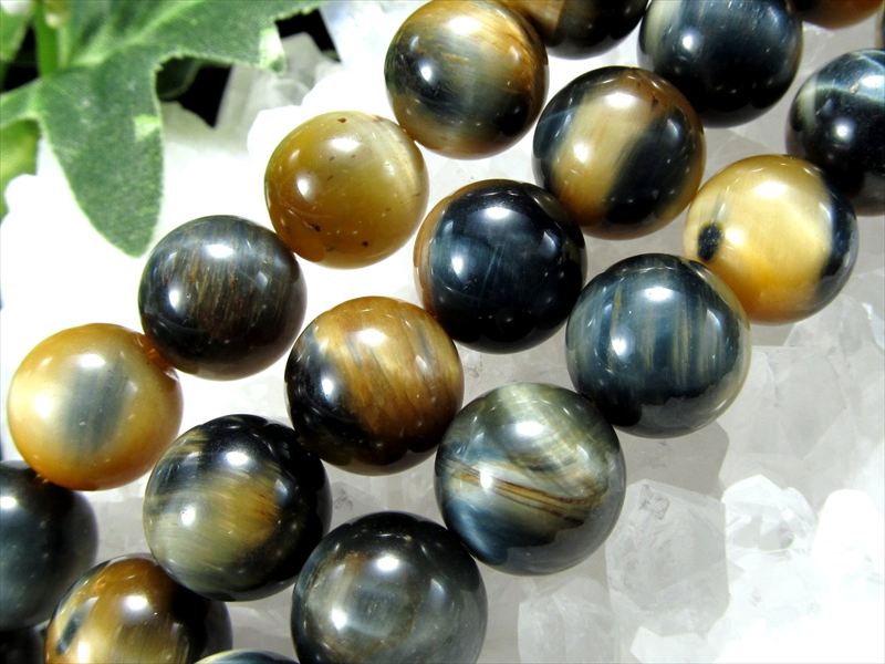 激安宣言 AAA 約12mm珠 極上ツートンタイガーアイ イエロー&ブルー 一連 約37-39cm 極上 天然石 ビーズ パワーストーン 南アフリカ産 geki rn-s