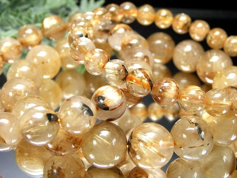 2A+ 母岩ヘマタイト入り ゴールドタイチンルチルクォーツ ブレスレット 9mm×21珠前後 金針たっぷり 繊細針やタイチン入りも ブラジル産