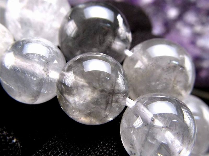 6mm-6.5mm珠 クラウディクォーツ 灰色水晶 一連 約38-40cm グレークォーツ ブラジル産 パワーストーン 天然石
