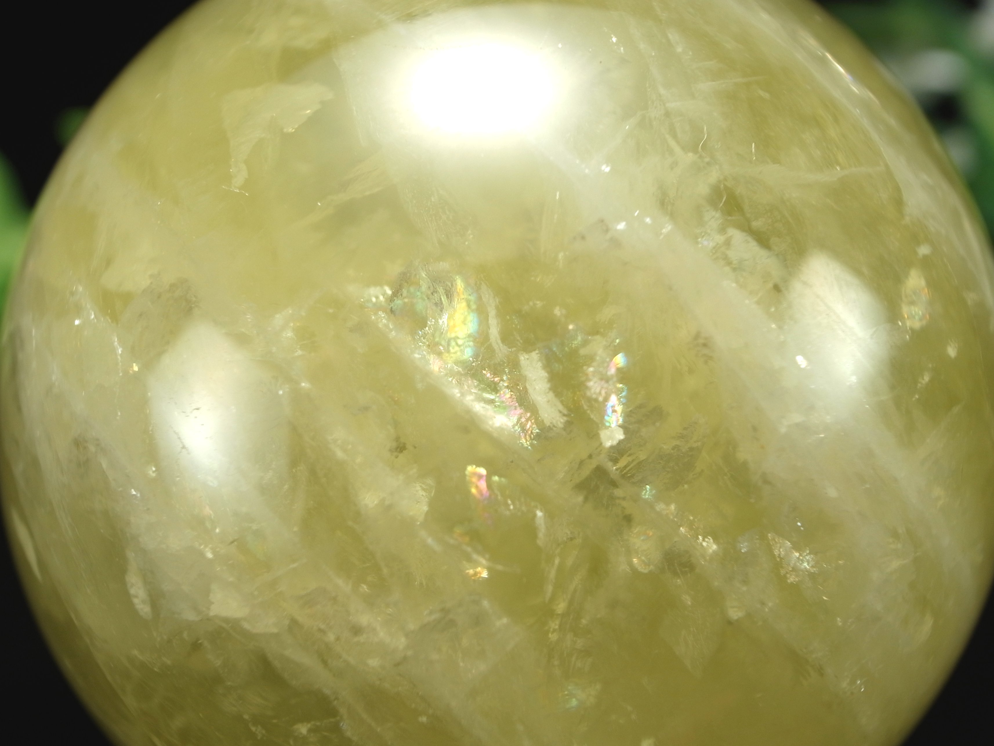 虹入り ミルキー シトリン 丸玉 台座付 直径73mm 金運 財運 幸運 お守りにも ブラジル産 パワーストーン 天然石