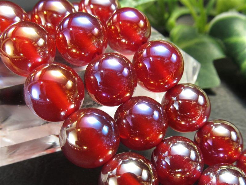 激安宣言 約6mm珠 カーネリアンオーラ 一連 約37-39cm オーラ 蒸着赤瑪瑙 ブラジル産 geki rn-s パワーストーン 天然石