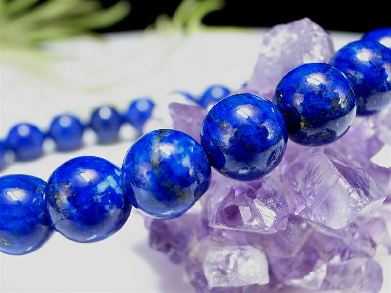 4A ラピスラズリ 瑠璃 ブレスレット 7mm×25珠 9月12月の誕生石 聖なる石 瑠璃と黄鉄鉱の絶妙バランス 瑠璃色つやつや光沢 一点物 アフガニスタン産